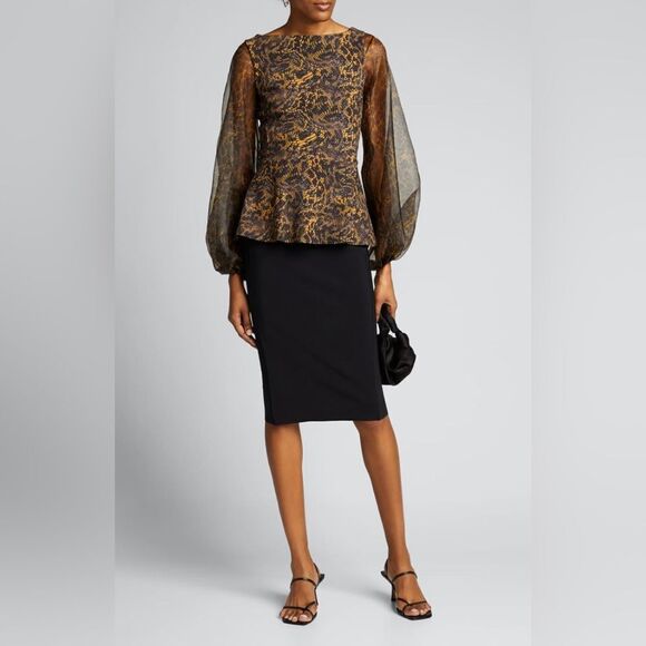 New Chiara Boni La Petite Robe Hasana Sheer-Sleeve Peplum Dress 6/40 Italy $750 - Picture 2 of 14